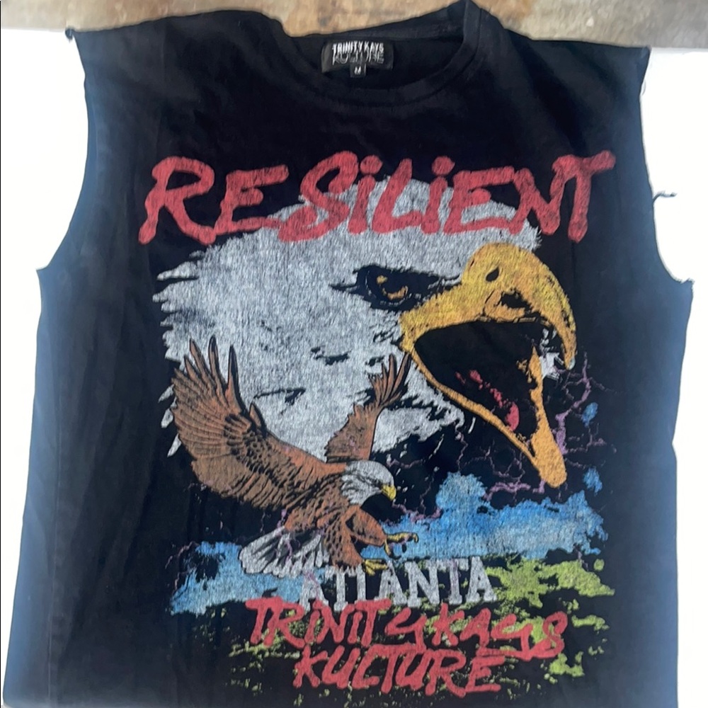 Black Sleeveless Graphic Tee with Eagle Design